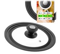 Couvercles pour casseroles et poêles - Couvercle universel - Verre trempé - 20/22/24 cm - Bord en silicone - Valve de vapeur - Poignée noire/argentée