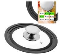 Couvercles pour casseroles et poêles - Couvercle universel - Verre trempé - Bord en silicone - Valve de vapeur - Poignée en métal - 16/18/20 cm - Transparent