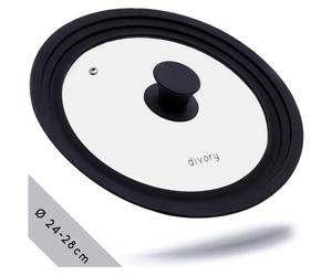 Couvercles universels DIVORY Ø 24, 26 et 28 – Couvercles en verre avec bord en silicone à gradins, couvercles pour casseroles et poêles, couvercles résistants à la chaleur