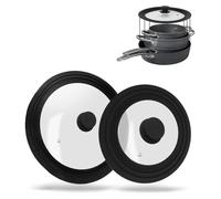 Couvercles universels en verre Steuber avec robinet de vidange et joint en silicone pour Ø 16/18/20 cm et Ø 24/26/28 cm, lot de 2