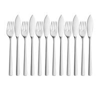 Couverts à poisson WMF Corvo 12 pièces, 6 personnes, service de couverts, fourchette à poisson, couteau à poisson, protection Cromargan partiellement mate en acier inoxydable, résistant aux rayures,