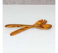 Couverts à salade en bois d'olivier - 2 pièces - 30 cm de long - naturel - Couverts de service - Set de cuisine - Fourchette Cuillère