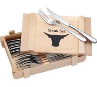 Couverts à steak 12 pièces, set de couverts à steak pour 6 personnes, couteau à steak, fourchette à steak, Cromargan poli inoxydable, couverts à barbecue dans une caisse en bois