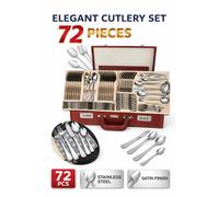 Couverts dans un coffret, 72 pièces, 12 personnes, acier inoxydable, fourchette, cuillère, couteau satiné EH8402