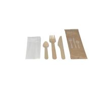 Couverts de table jetables en bois - Kit de 4 pièces - Lot de 250