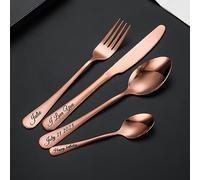 Couverts Gravés Personnalisés, Ensemble de Vaisselle en Acier Inoxydable avec Boîte-Cadeau, Lettrage Personnalisé Nom Fourchette/Couteau/Cuillère (Or Rose), 4 Pièces