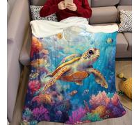 Couverture 130 x 150 cm Tortue Animale sous-Marine Plaid Polaire Flanelle Super Chaude Confortable Douce et Légère Couvertures pour Lit Canapé Camping Voyage