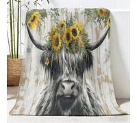 Couverture 130x150 cm, Plaid Polaire en flanelle Aquarelle Vintage pour adultes et enfants - Doux Plaid imprimée Animaux Vache Des Highlands Fleurs - Confortable Couverture pour Canapé Camping