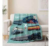 Couverture 200x200 cm, Plaid Polaire en flanelle Style De Transport Vintage pour adultes et enfants - Doux Plaid imprimée Véhicule Train - Confortable & Respirante Couverture pour Canapé Camping