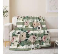 Couverture 220x240 cm, Plaid Polaire en flanelle Aquarelle Rétro pour adultes et enfants - Doux Plaid imprimée Fleurs Feuilles Rayures - Confortable & Respirante Couverture pour Canapé Camping