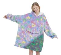 Couverture à capuche mettable pour adulte, couverture en polaire sherpa surdimensionnée pour femmes et hommes, modèle champignons phosphorescent