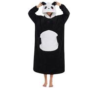 Couverture à Capuche Oversize Panda avec Manches Grande Poche Hoodie Plaid Sherpa Unisexe Wearable Blanket Long Animaux Hiver
