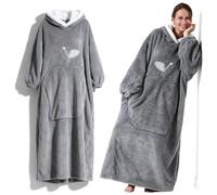 Couverture à Capuche Surdimensionnée, 140x90 cm Sweat à Capuche Portable, Plaid Polaire à Manche avec Grande Poche, Sweat à Capuche Femme Homme Couverture Cadeau pour la Famille et les Amis (Gris)