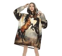 Couverture à capuche surdimensionnée avec motif cheval amusant pour femmes, hommes, adultes, cheval animaux, sweat-shirt chaud et doux en polaire sherpa confortable avec poche géante