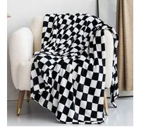 Couverture à carreaux en flanelle noire et blanche 127 x 152 cm pour canapé, chambre à coucher, chaise, décoration d'intérieur