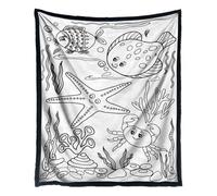 Couverture à colorier à imprimé d'animaux marins, 150 x 127 cm, couverture douce lavable - pour adultes et , adolescents, canapé, lit, voyage, chambre, automne, maison, hiver, chaise d'avion