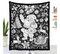 Couverture à Colorier DIY Flanelle (Boules de Noël,150x200cm) | Highdi Jeté de Canapé Adulte Créatif et Relaxant Douce Plaid à Colorier Noir et Blanc Lavable pour Fête Anniversaire Chambre
