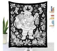 Couverture à Colorier DIY Flanelle (Chaussettes de Noël,130x100cm) | Highdi Jeté de Canapé Adulte Créatif et Relaxant Douce Plaid à Colorier Noir et Blanc Lavable pour Fête Anniversaire Chambre