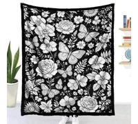 Couverture à Colorier DIY Flanelle, Fleur (Fleur de rose,150x127cm) | Highdi Jeté de Canapé Adulte Créatif et Relaxant Douce Plaid à Colorier Noir et Blanc Lavable pour Fête Anniversaire Chambre