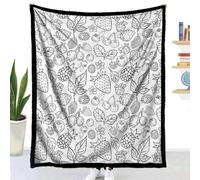 Couverture à Colorier DIY Flanelle (Fraise,150x127cm) | Highdi Jeté de Canapé Adulte Créatif et Relaxant Douce Plaid à Colorier Noir et Blanc Lavable pour Fête Anniversaire Chambre