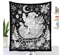 Couverture à Colorier DIY Flanelle (Houx de Noël,150x127cm) | Highdi Jeté de Canapé Adulte Créatif et Relaxant Douce Plaid à Colorier Noir et Blanc Lavable pour Fête Anniversaire Chambre
