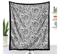 Couverture à Colorier DIY Flanelle (Plante tropicale,150x127cm) | Highdi Jeté de Canapé Adulte Créatif et Relaxant Douce Plaid à Colorier Noir et Blanc Lavable pour Fête Anniversaire Chambre