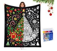 Couverture à Colorier Noël, Plaid à Colorier Adulte avec Feutres- Coloriage | Motifs Variés,Canapé, Lit, Voyage, Cadeau Original Géant pour Adultes, Couverture Douce et Réutilisable pour Soirées Cosy