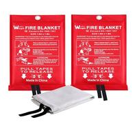 Couverture Anti feu de Survie - 160 x 180 Couverture Anti-feu en Fibre de Verre d'urgence pour la Survie Protection Ignifuge et Isolation Thermique, Applicable à Cuisine, Barbecue, Camping（2 Paquet）