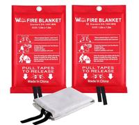 Couverture Anti feu de Survie - Couverture Anti-feu en Fibre de Verre d'urgence pour la Survie Protection Ignifuge et Isolation Thermique 1m x 1m Applicable à Cuisine Barbecue Voiture - 2 Pack