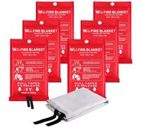 Couverture Anti feu de Survie - Couverture Anti-feu en Fibre de Verre d'urgence pour la Survie Protection Ignifuge et Isolation Thermique 1m x 1m Applicable à Cuisine Barbecue Voiture - 6 Pack