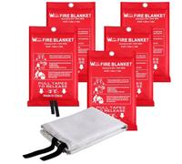 Couverture Anti feu de Survie - Couverture Anti-feu en Fibre de Verre d'urgence pour la Survie Protection Ignifuge et Isolation Thermique 1m x 1m Applicable à Cuisine Barbecue Voiture - 5 Pack