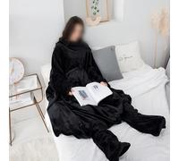 Couverture Avec Poche Pour Pieds Couverture Portable Automne Hiver Paresseux Chaud Épais Tissu Pour Maison Pyjamas Couverture Ajustée Avec Manches Couverture Pour Pieds Convient Pour Adultes(Black)