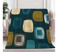 Couverture Canape Grande Taille Bloc Géométrique Rétro Plaid Polaire en Flanelle Douce et Chaude - Couverture Confortable pour Canapé Lit Enfants et Adultes, 200 x 200 cm Bleu Vert