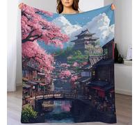 Couverture Cerisier Japon Art - Couverture Polaire - Couverture De Canapé en Peluche Flannel Douce Et Moelleuse - Décoration pour Lit, Canapé, Canapé,（140×180cm）