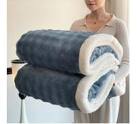 Couverture Chaude Double Couche Bubble Fleece,200x230cm Plaid Polaire Épais en Flanelle et Sherpa, Couverture Hiver Lit Canapé,Bleu