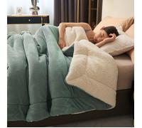 Couverture Chaude Double Couche en Flanelle & Sherpa,150x200cm Plaid Hiver Épais Ultra Doux, Couverture Polaire Uni,Bleu 1