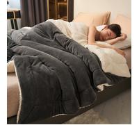 Couverture Chaude Double Couche en Flanelle & Sherpa,150x200cm Plaid Hiver Épais Ultra Doux, Couverture Polaire Uni,Gris foncé
