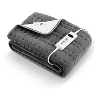Couverture Chauffante Électrique 150 x 80 cm Gris Avec 10 Niveaux de Température, Extinction Automatique & Protection Contre la Surchauffe, Fixation Facile Sur Lit et Matelas