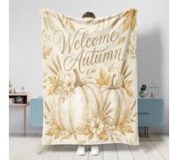 Couverture citrouilles d'automne rustique avec feuilles et fleurs d'automne beige - Couverture pelucheuse compacte et décorative pour canapé, lit, dortoir, chaise longue - 152,4 x 203,2 cm