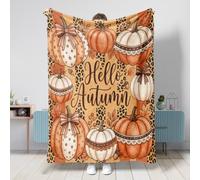 Couverture citrouilles d'automne rustique avec nœud en feuille d'automne - Couverture pelucheuse compacte et décorative pour canapé, lit, chaise de bureau inclinable - 127 x 152 cm