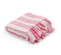 vidaXL Couverture à rayures Coton 220x250 cm Rose et Blanc