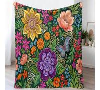 Couverture de Aquarelle 180 x 200 cm, Couverture en Flanelle de Boho Fleurs Tropicales Moelleuse et Confortable, pour Garçons et Filles, pour TV (Multicolore)