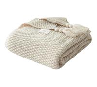 Couverture de canapé de style nordique Couverture de sieste de bureau Couverture de laine de boule de tricot de gland, beige