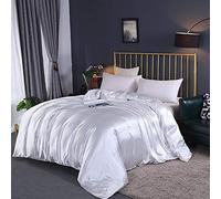 Couverture De Couette De Soie De Luxe,Soie De Mûrier 100% Couleurs Pures Soie Soieette Ultra Doux Lisses Housse De Couette avec Fermeture à Glissière Cachée Liens-Blanc 220x240cm(87x9