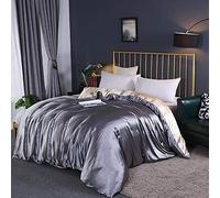 Couverture De Couette De Soie De Luxe,Soie De Mûrier 100% Couleurs Pures Soie Soieette Ultra Doux Lisses Housse De Couette avec Fermeture à Glissière Cachée Liens-Gris 220x240cm(87x94