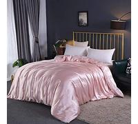 Couverture De Couette De Soie De Luxe,Soie De Mûrier 100% Couleurs Pures Soie Soieette Ultra Doux Lisses Housse De Couette avec Fermeture à Glissière Cachée Liens-Rose 150x200cm(59x79