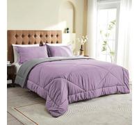 Couverture de lit d'été Unyqoos® réversible, 135 x 200 cm, garnissage en microfibre 200 GSM, couleur violette et grise, motif moderne en losanges, avec attaches d'angle