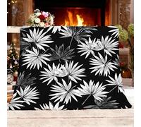 Couverture de Lit en, Douillette pour Enfant 130x150 cm Feuille De Palmier De Plante Moderne Anti-décoloration Plaid Canapé Doux Confort Plaid Noir Et Blanc Couverture Sieste Chaude Cadeau Plaids