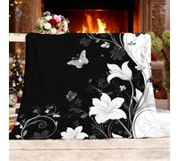 Couverture de Lit en, Douillette pour Enfant 150x200 cm Moderne Art Floral Anti-décoloration Plaid Canapé Doux Confort Plaid Noir Et Blanc Couverture Sieste Legere Chaude Cadeau Plaids