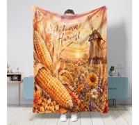Couverture de maïs rustique d'automne avec tournesol - Orange - Couverture pelucheuse compacte et décorative pour canapé, lit, voiture, chaise, bureau, 152,4 x 203,2 cm